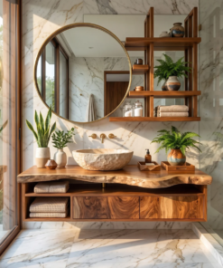 Rustic Live Edge Wall-Mounted Bathroom Vanity in Solid Wood