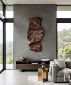 Vertical Solid Wood Sculptural Wall Clock with Organic Curves