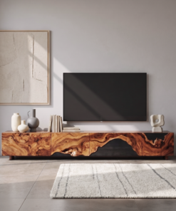 Floating Live Edge TV Console with Open Shelving