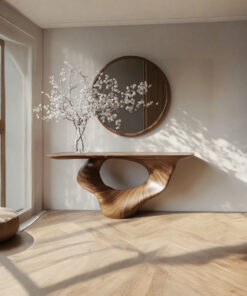 Alternative view of Narrow Handmade Solid Wood Console Table with Artistic Form
