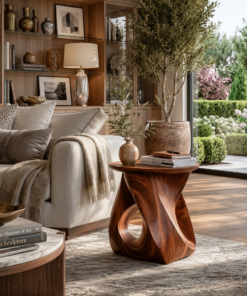 Twisted Sculptural Solid Wood Side Table for Living Room or Bedroom