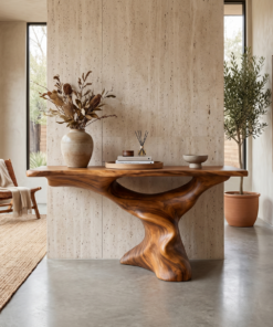 Mid-Century Modern Solid Wood Console Table with Tapered Legs