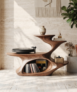 Live Edge Solid Wood Record Player Stand for Vinyl Collection