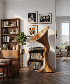 Handcrafted Hardwood Record Player Stand with Cube Storage