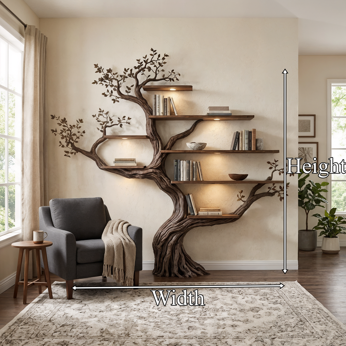 Modern Organic Tree Branch Bookshelf, Flowing Wall Feature - Image 8