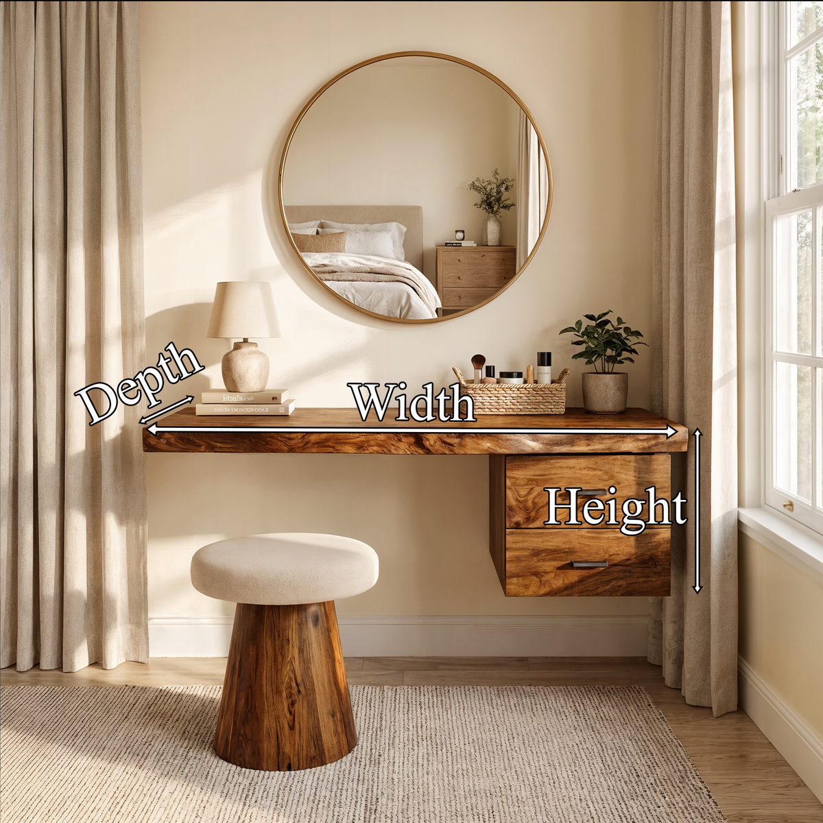 Floating Solid Wood Dressing Table with Drawer for Bedroom - Image 2
