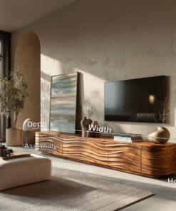 Alternative view of Low Solid Wood TV Stand with Carved Wave Front Doors