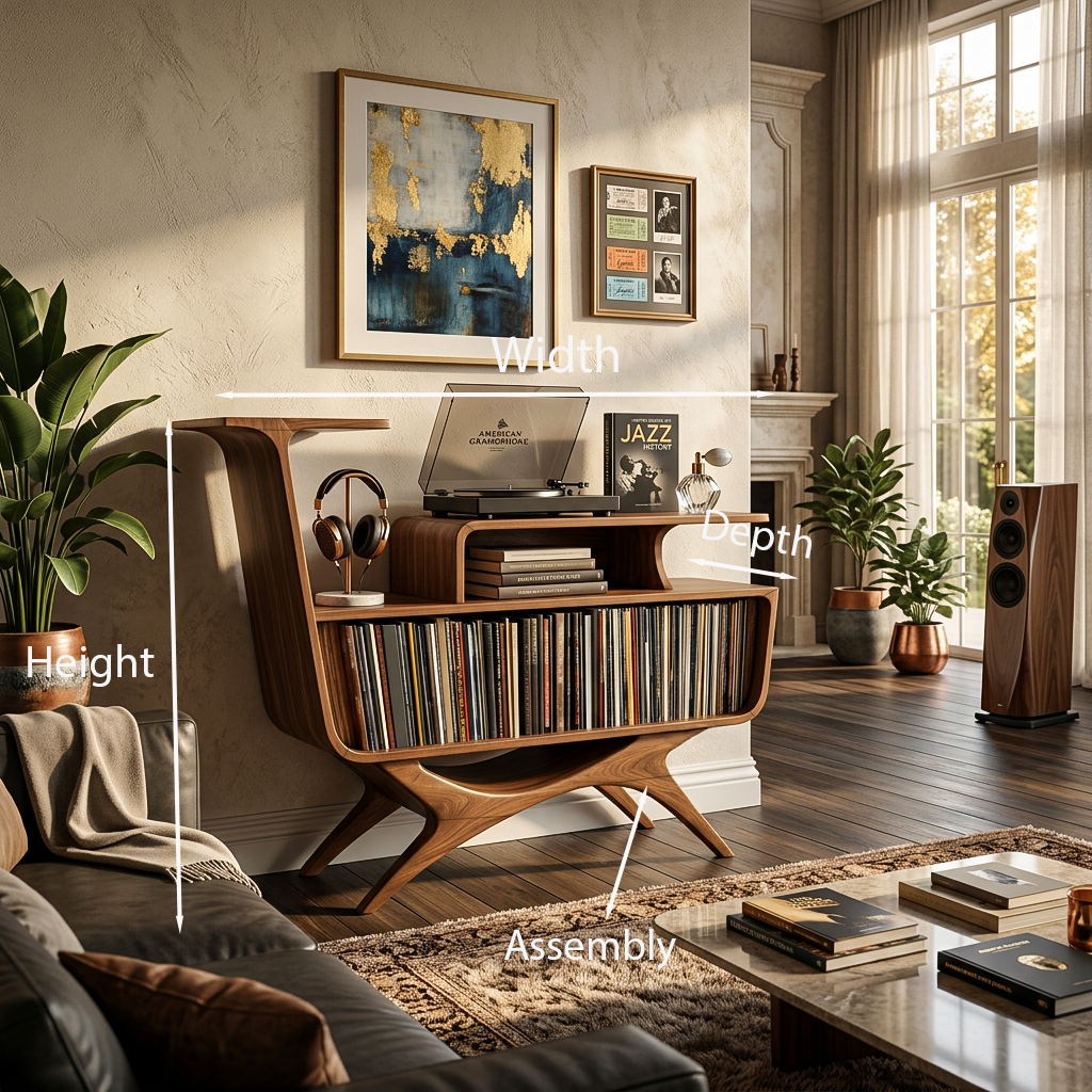 Modern Open Frame Solid Wood Record Player Stand with Vinyl Storage - Image 8