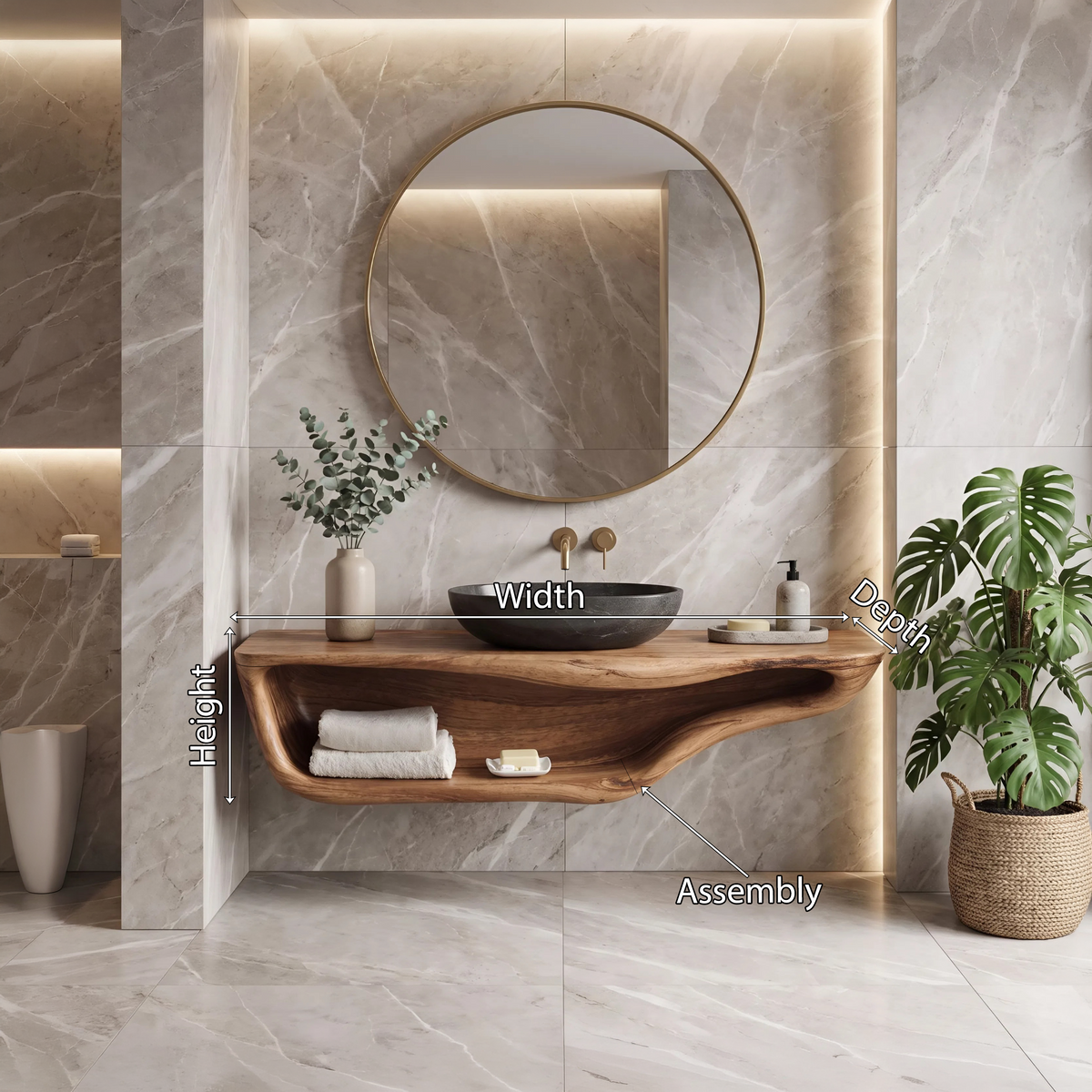 Live Edge Wood Vanity Countertop Shelf for Custom Bathrooms - Image 8