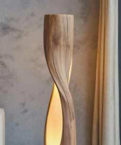 Alternative view of Twisted Solid Wood Floor Lamp with Carved Light Openings