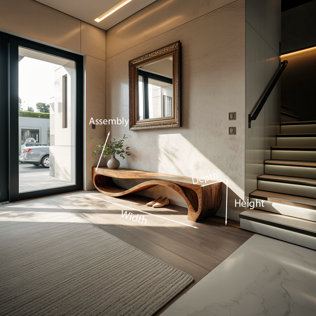 Sculptural Solid Wood Bench with Wave Base for Entryway - Image 8
