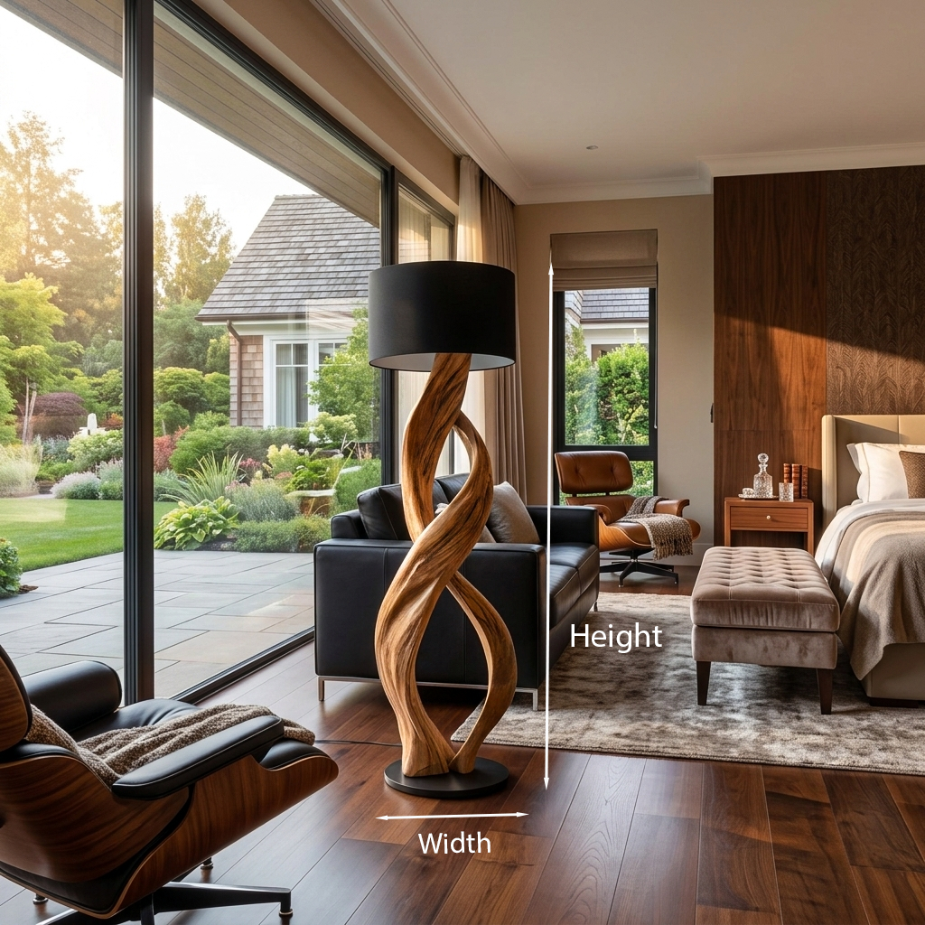 Twisted Solid Wood Sculptural Floor Lamp with Simple Shade - Image 8