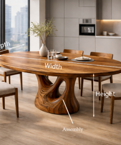Alternative view of Farmhouse Solid Wood Dining Table with Sculptural Curved Pedestal