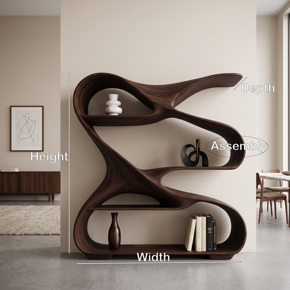 Modern Freeform Sculptural Wood Bookshelf for Office Display - Image 8