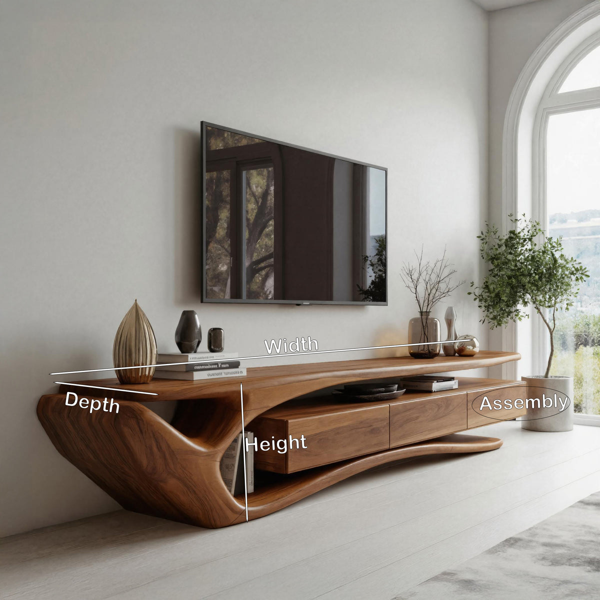 Sculptural Solid Wood TV Stand with Storage Drawers - Image 8