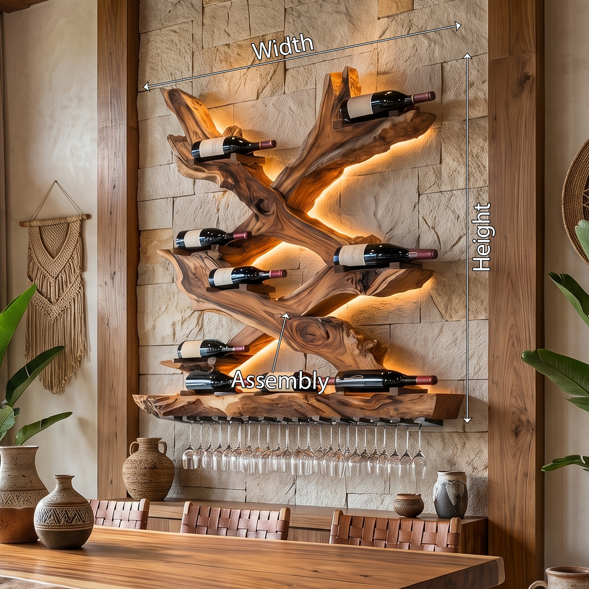 Monkeypod Wood Wall Wine Rack with Mid-Century Rustic Style - Image 8