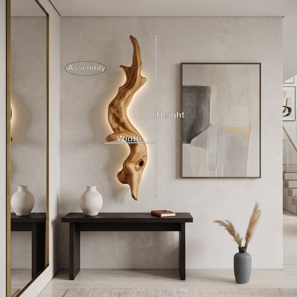 Rustic Organic Solid Wood Wall Lamp Sculpture with Ambient Glow - Image 7
