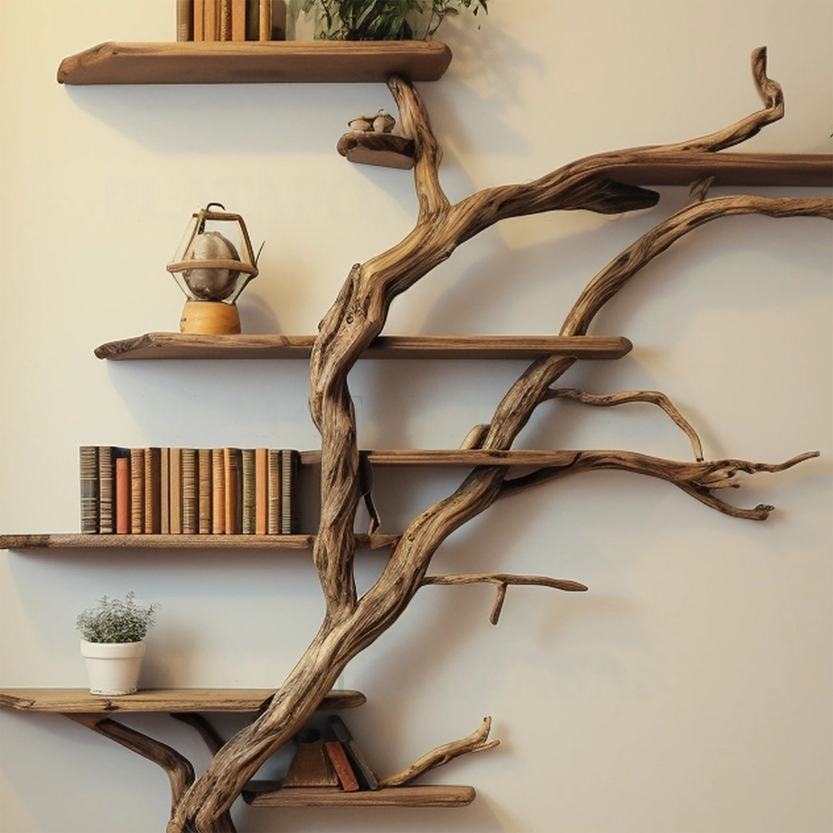 Narrow Corner Tree Branch Wall Shelf in Dark Brown, 84 in Tall - Image 4