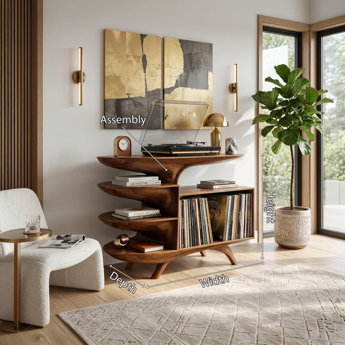 Modern Reclaimed Tamarind Wood Record Player Stand for Bedroom - Image 8
