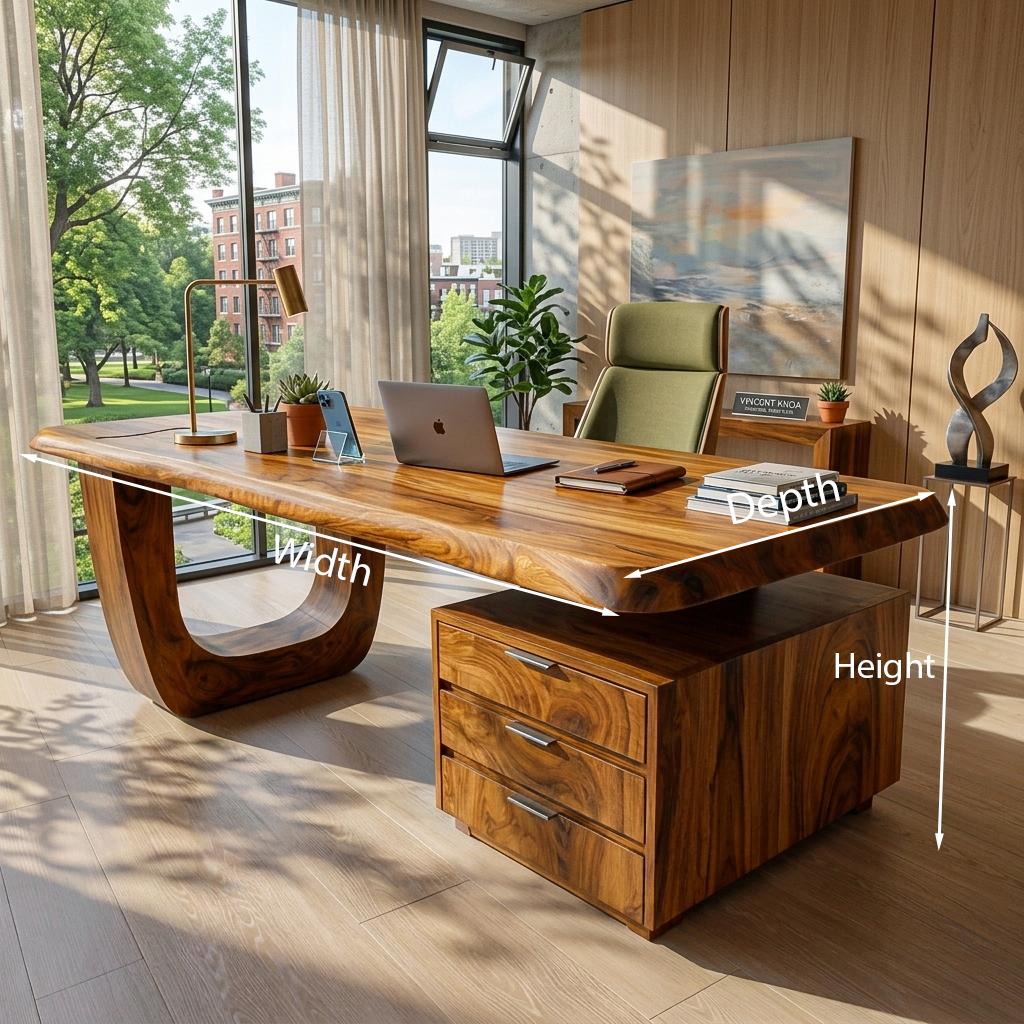 Minimalist Solid Wood Desk with Drawers and Curved Base - Image 8