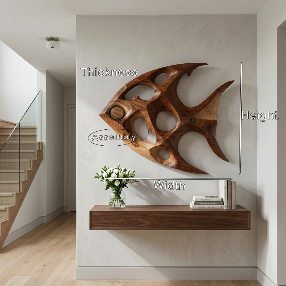 Fish Inspired Sculptural Solid Wood Wall Art with Open Voids - Image 8