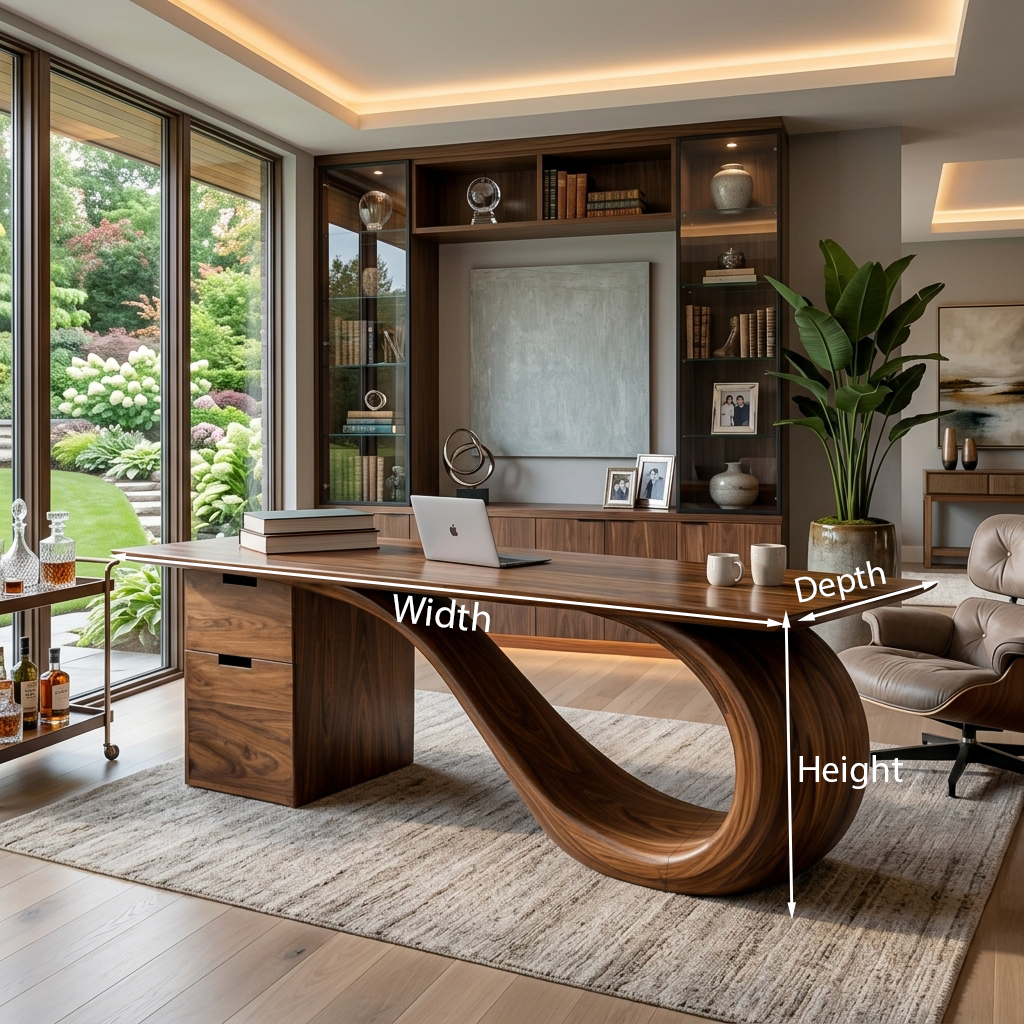 Modern Solid Wood Desk with Curved Sculptural Base and Drawers - Image 8