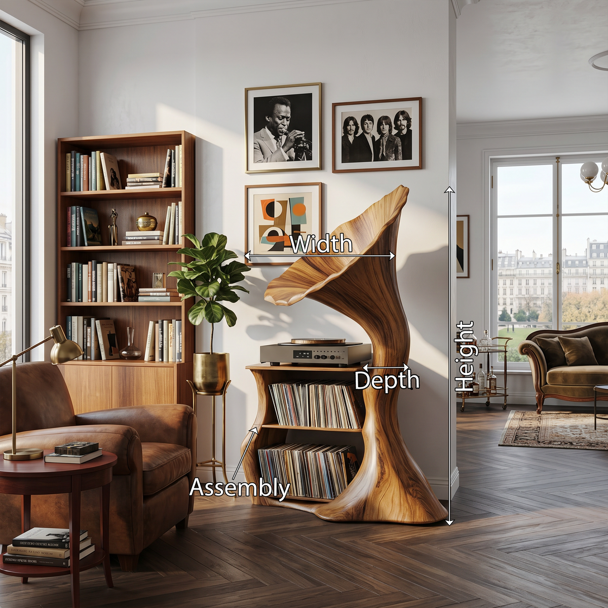 Handcrafted Hardwood Record Player Stand with Cube Storage - Image 8