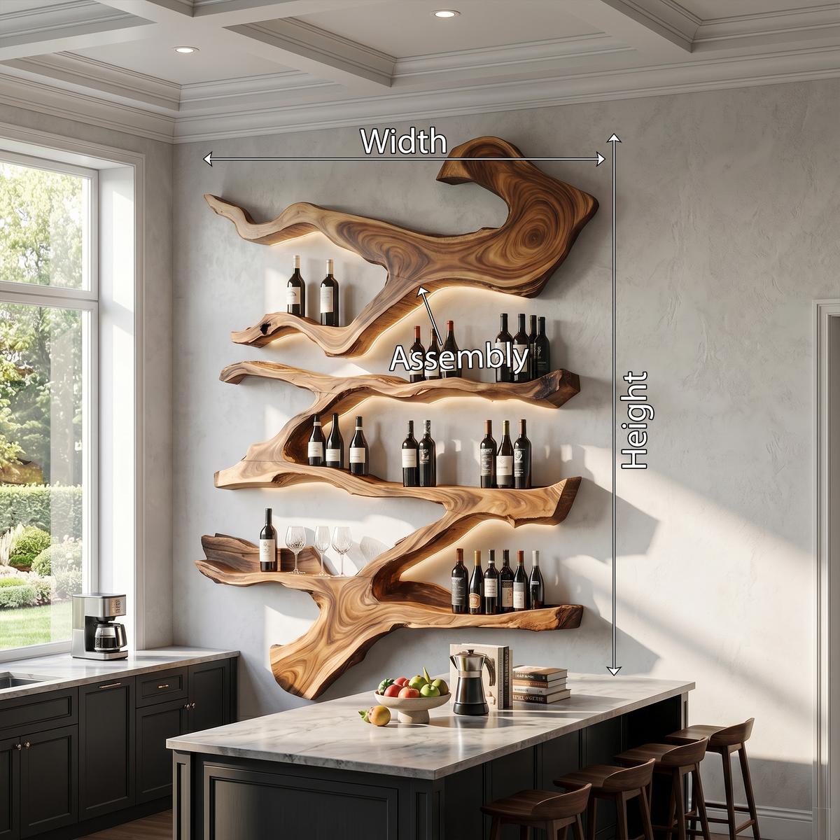 Farmhouse Monkeypod Wood Wall Wine Rack Display - Image 8