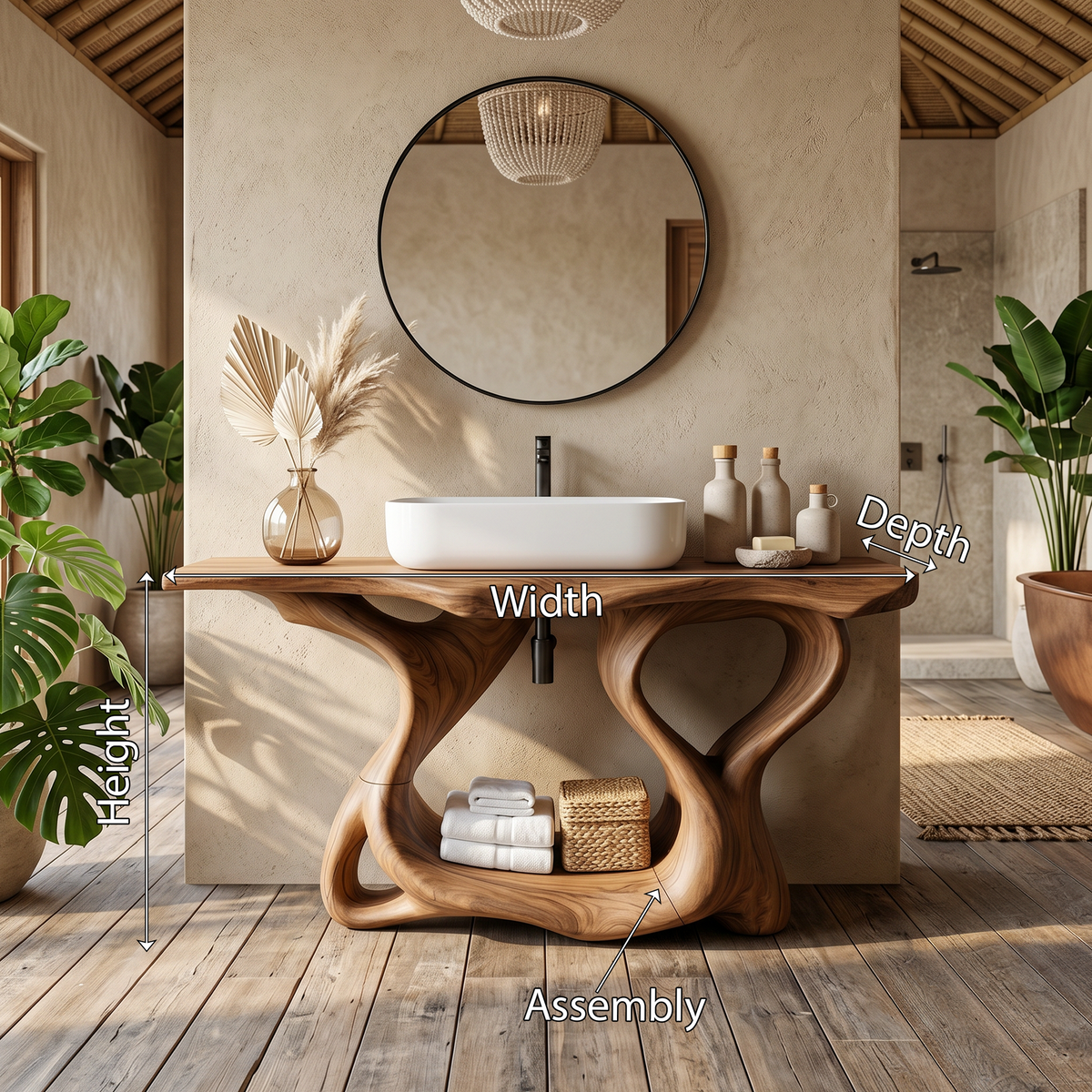 Rustic Solid Wood Bathroom Vanity with Waterproof PU Finish - Image 8