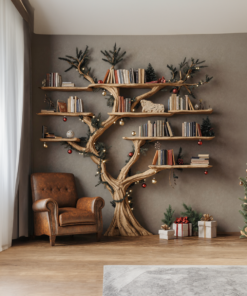 Driftwood-Style Tree Branch Floating Bookshelf, 70 x 70 Inch