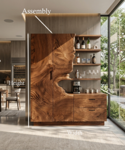 Alternative view of Carved Solid Wood Bar Cabinet with Wine Storage