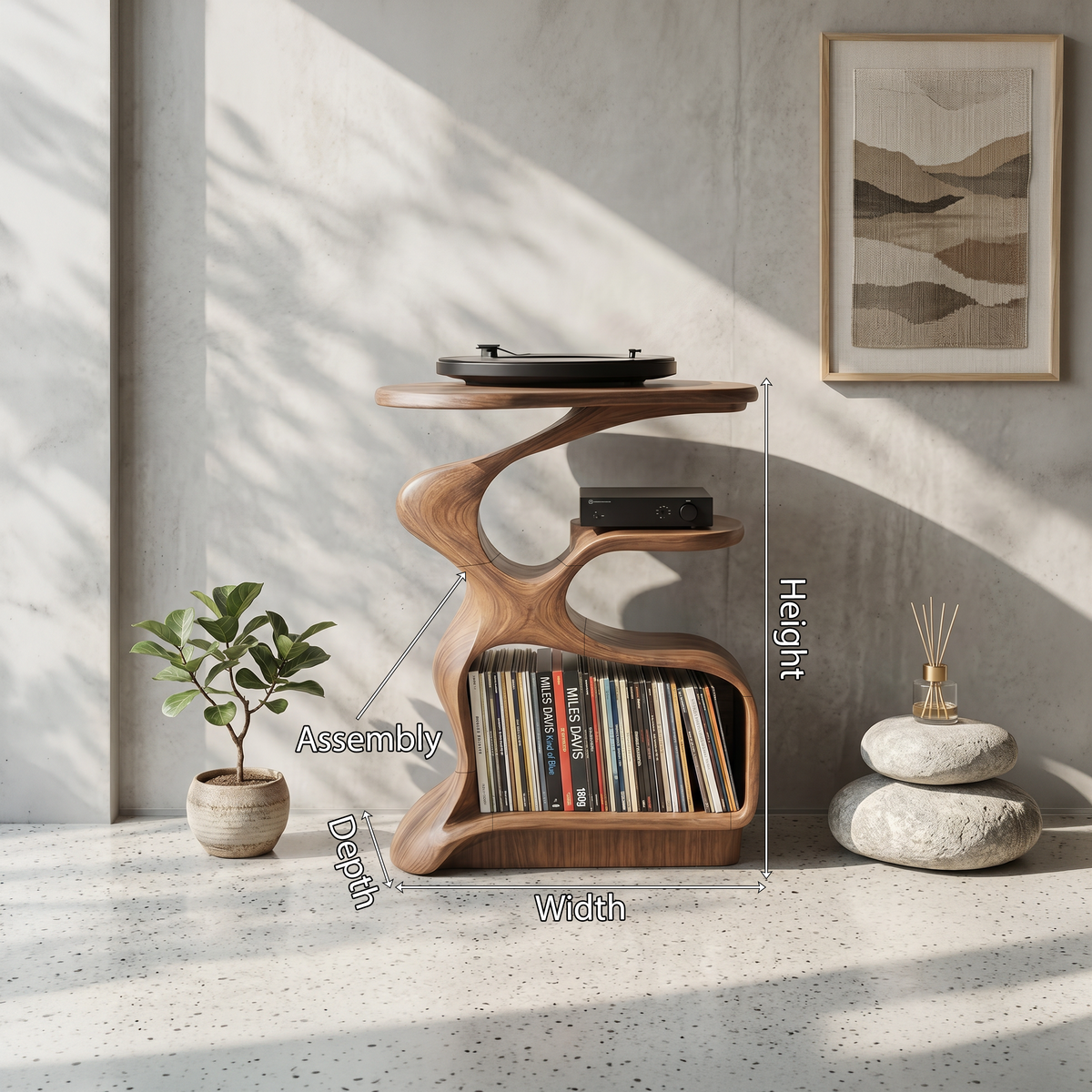 Mid-Century Solid Wood Record Player Stand for Living Room - Image 8