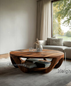 Alternative view of Round Solid Wood Coffee Table with Open Shelf Base