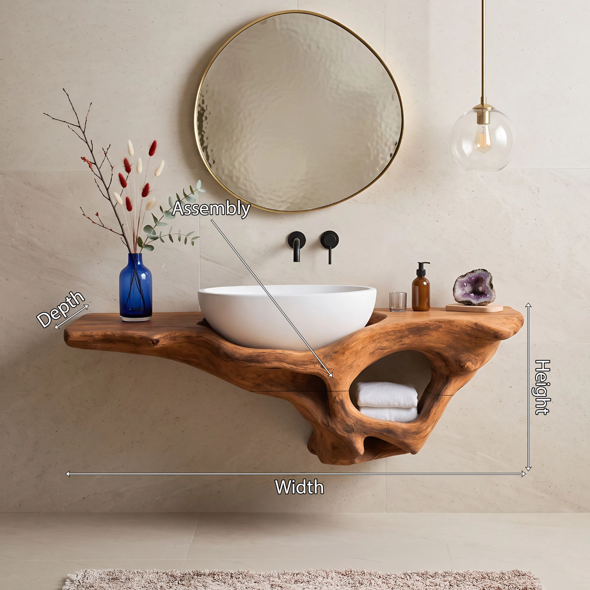 Mid-Century Live Edge Solid Wood Bathroom Vanity Shelf - Image 8