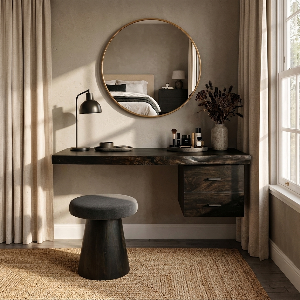 Floating Solid Wood Dressing Table with Drawer for Bedroom - Image 3