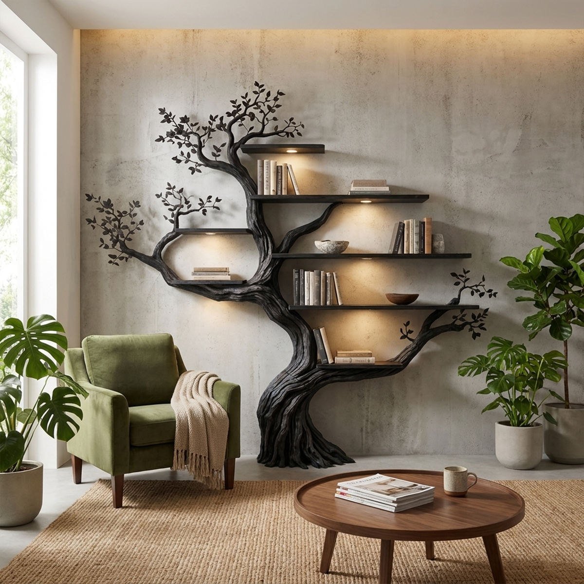 Modern Organic Tree Branch Bookshelf, Flowing Wall Feature - Image 4