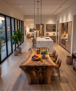 Alternative view of Modern Live Edge Solid Wood Dining Table with Monolithic Base