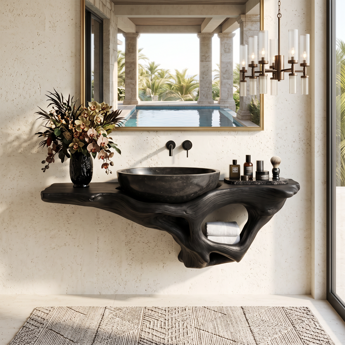 Mid-Century Live Edge Solid Wood Bathroom Vanity Shelf - Image 4