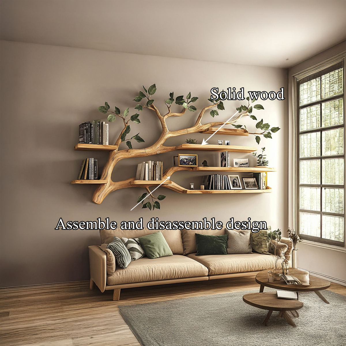 Rustic Tree Branch Floating Wall Shelf for Office or Reading Corner - Image 6