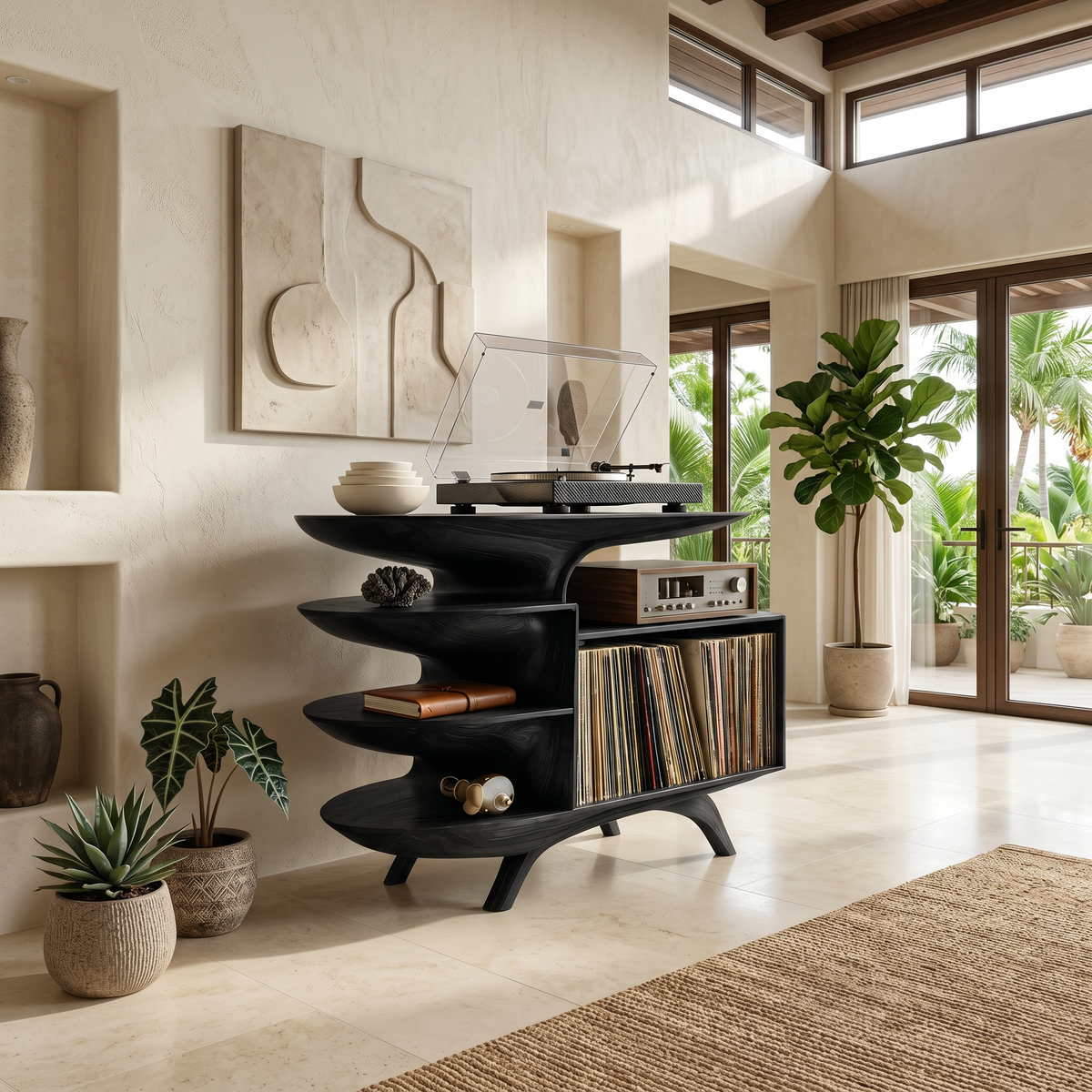 Modern Reclaimed Tamarind Wood Record Player Stand for Bedroom - Image 4
