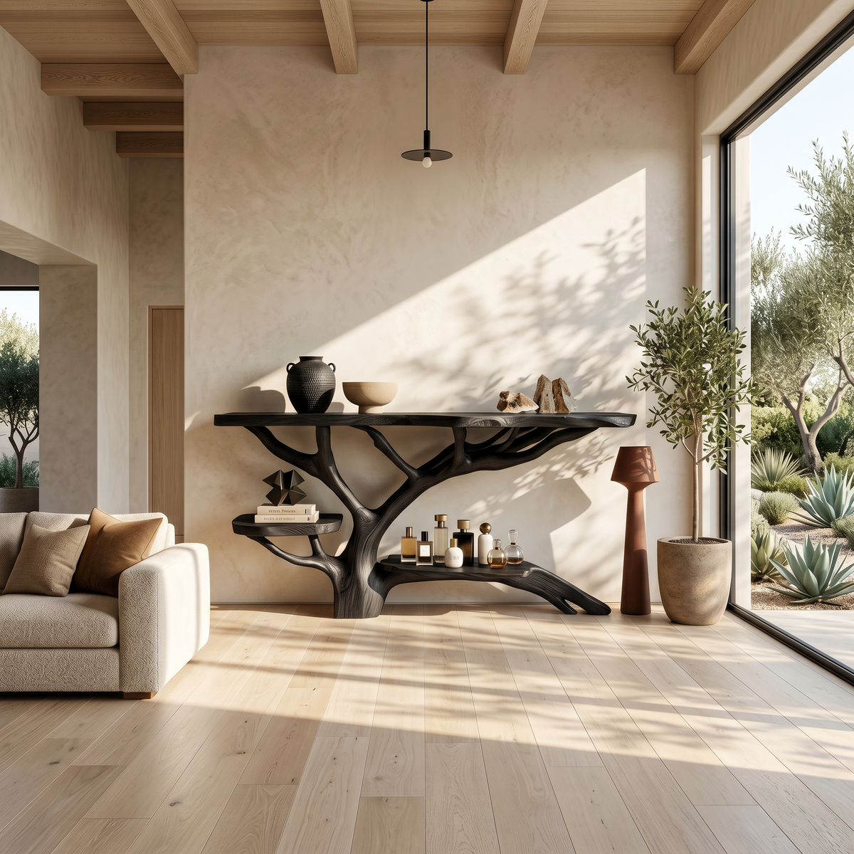 Farmhouse Solid Wood Console Table with Live Edge Detail - Image 4