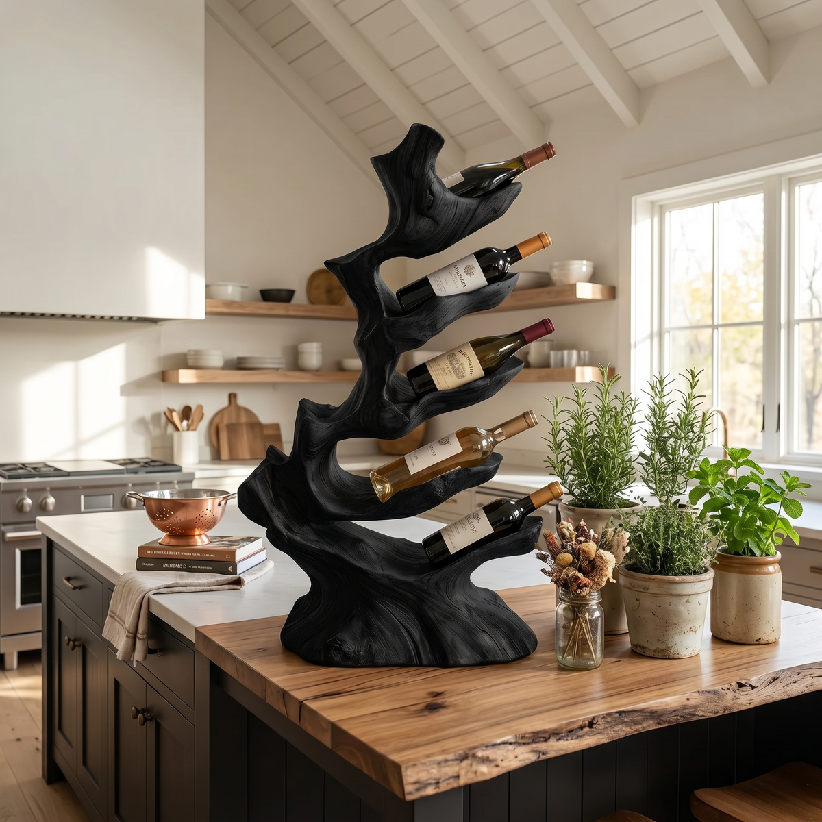 Freestanding Monkeypod Wood Wine Stand for Counter or Floor - Image 4