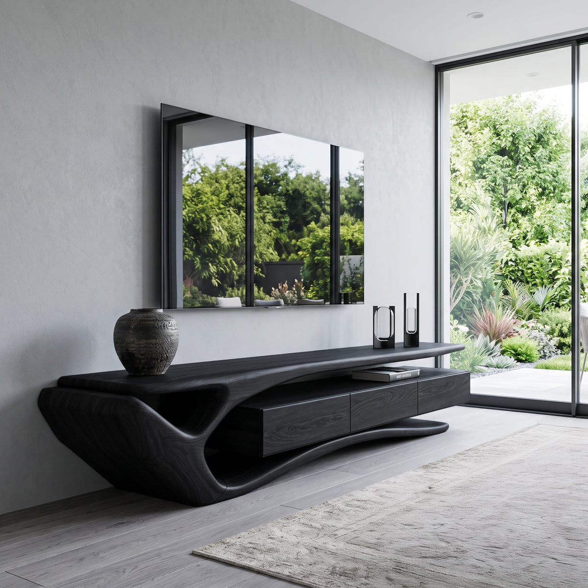 Sculptural Solid Wood TV Stand with Storage Drawers - Image 4