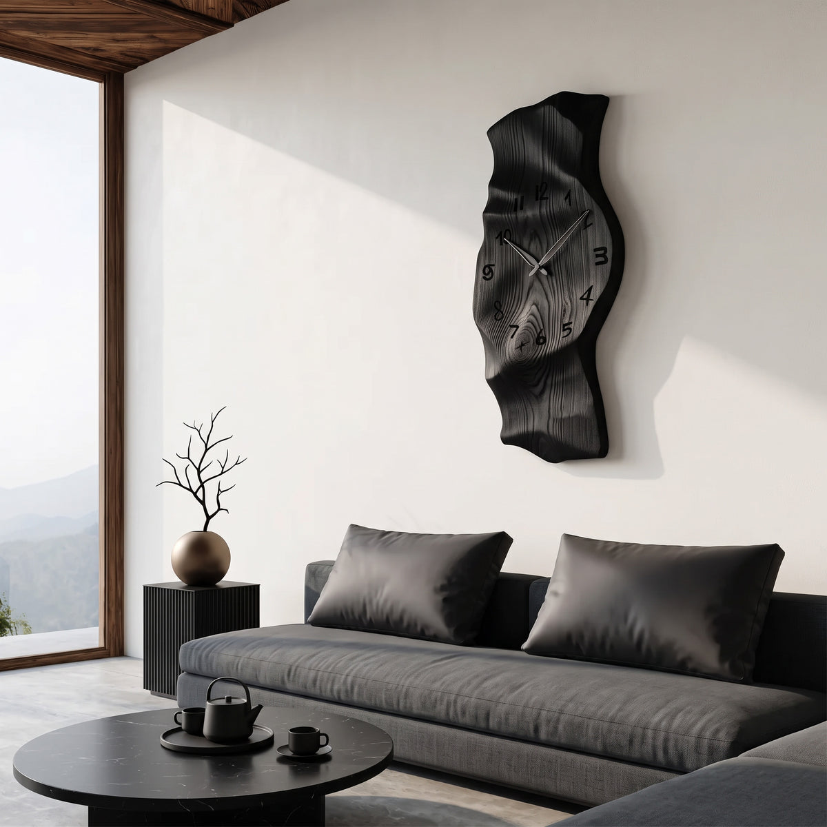 Vertical Solid Wood Sculptural Wall Clock with Organic Curves - Image 3