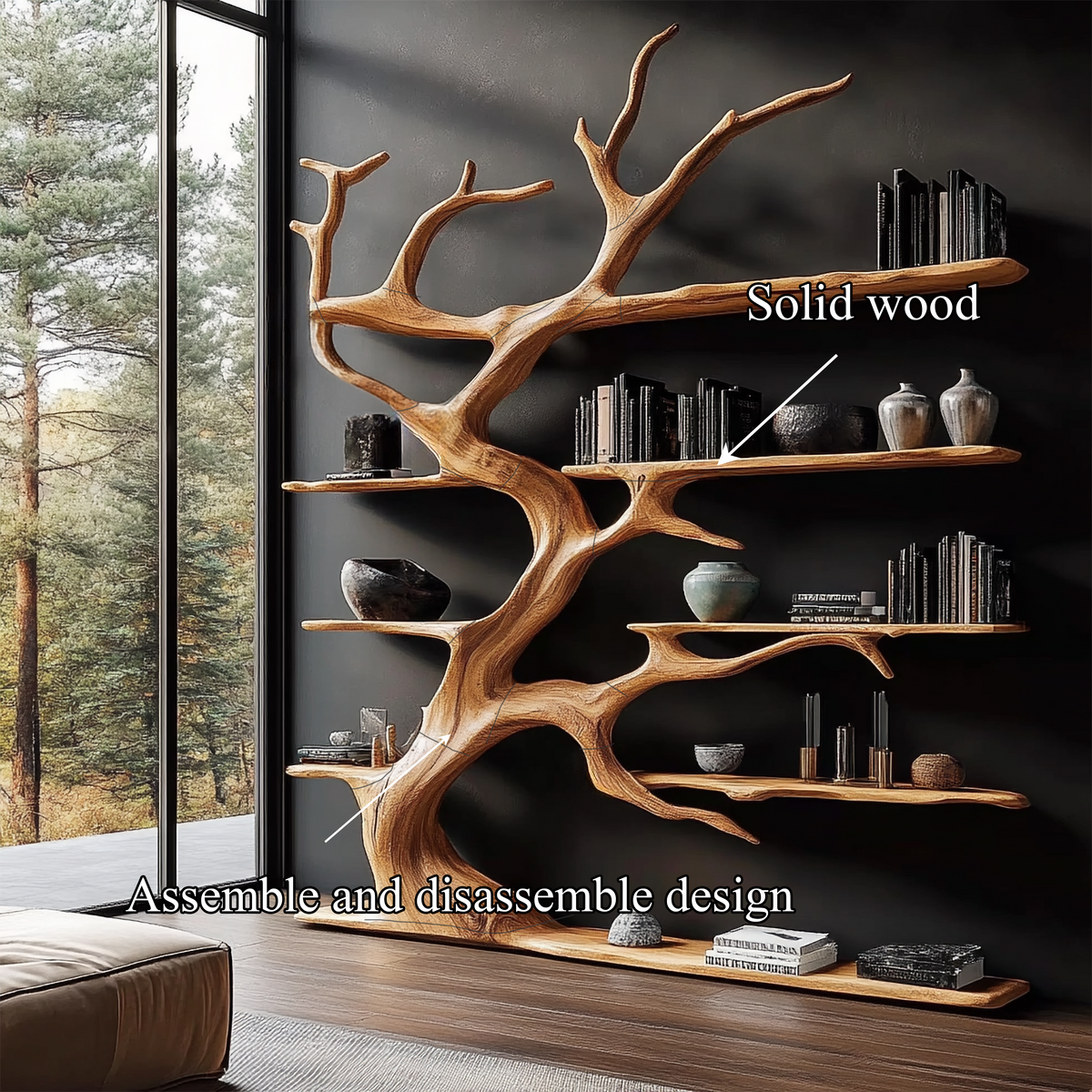 Rustic Tree Branch Bookshelf for Living Room Display - Image 6