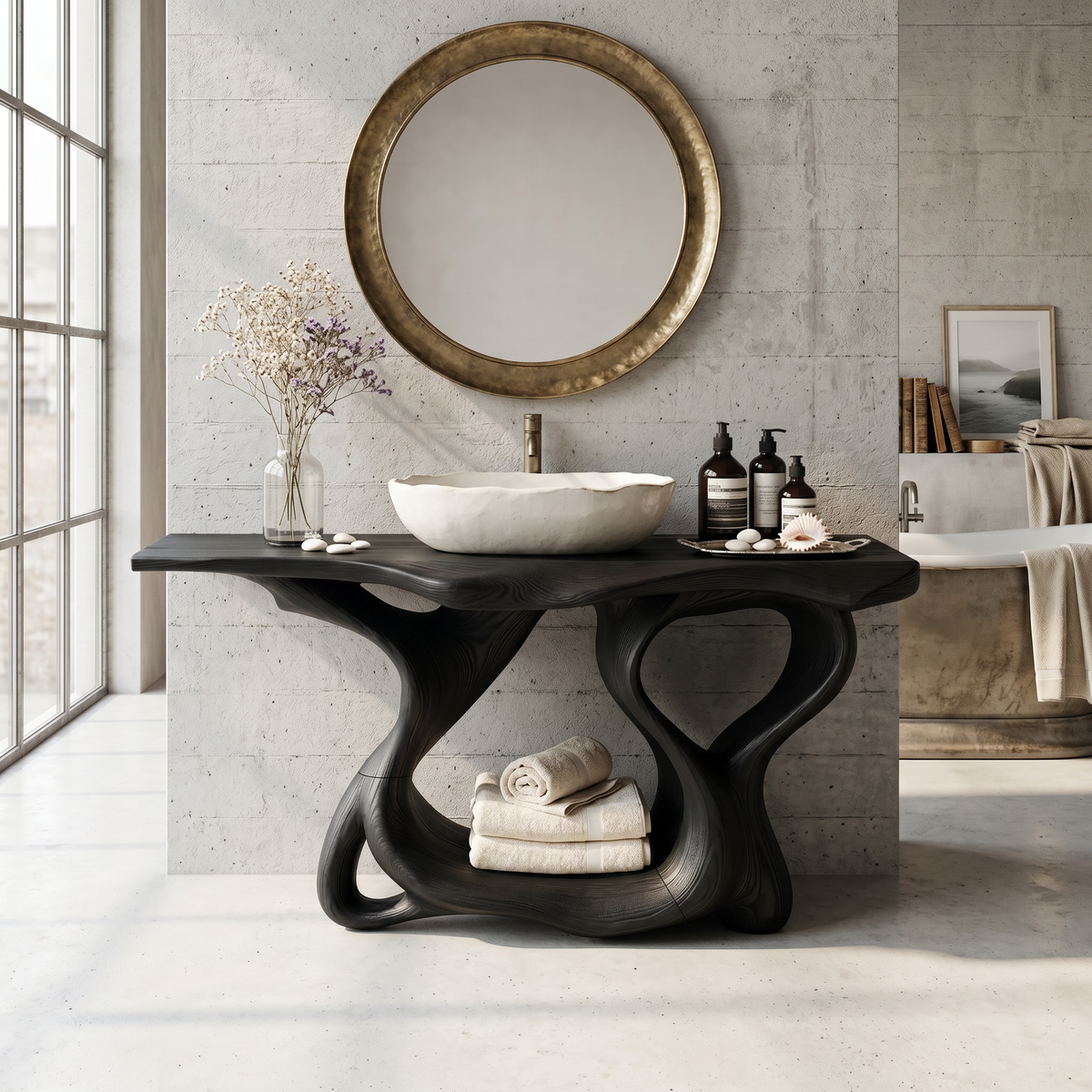 Rustic Solid Wood Bathroom Vanity with Waterproof PU Finish - Image 4