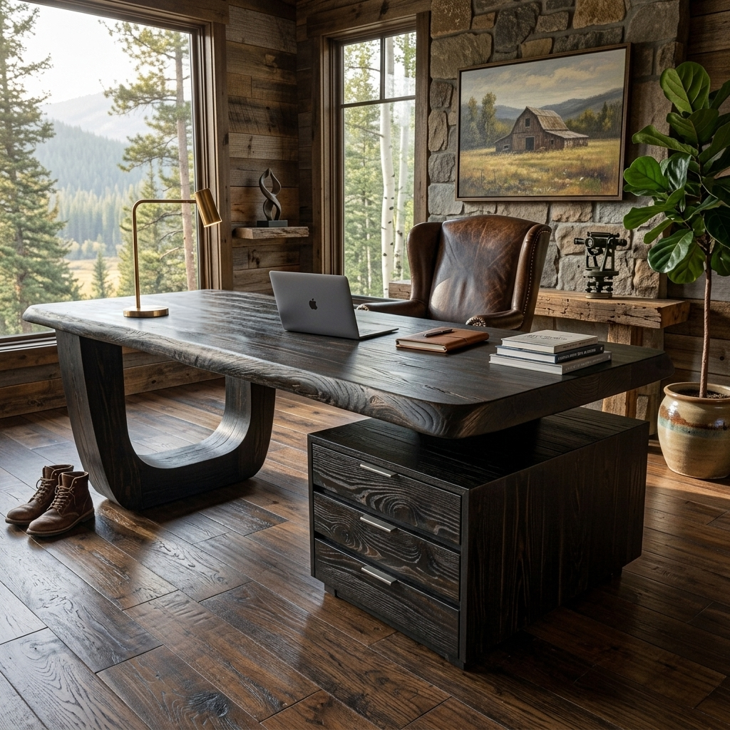 Minimalist Solid Wood Desk with Drawers and Curved Base - Image 4