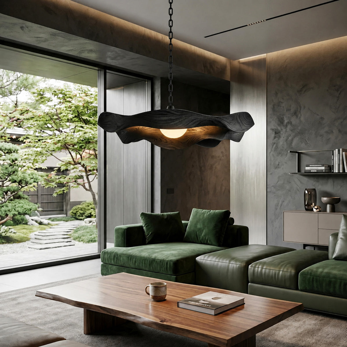 Modern Sculptural Solid Wood Pendant Light with Flowing Contours - Image 4