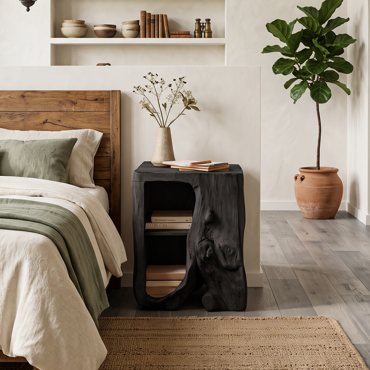 Farmhouse Live Edge Solid Wood Nightstand with Open Shelf - Image 4