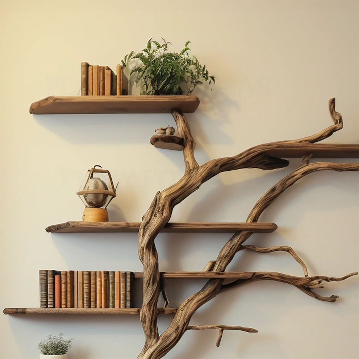 Narrow Corner Tree Branch Wall Shelf in Dark Brown, 84 in Tall - Image 3